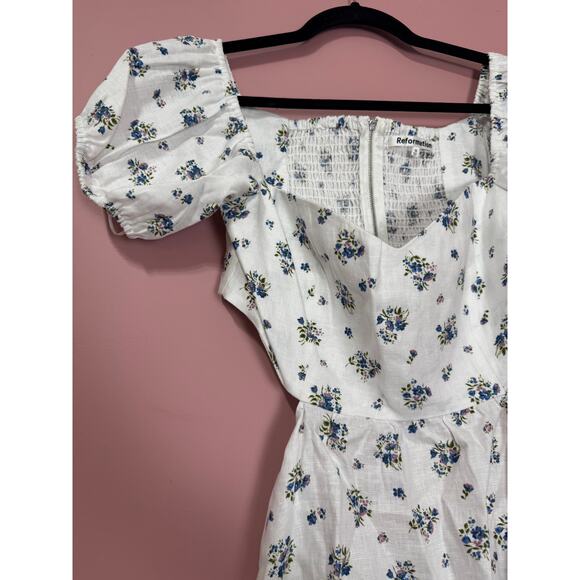 NEW NWT Reformation Emilia White Floral Mini Linen Cut Out Dress Size 10 - Picture 4 of 6